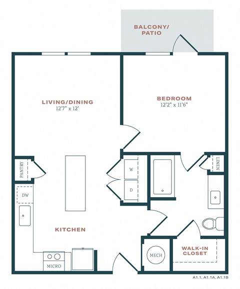 a floor plan of a unit with a bedroom and a living room